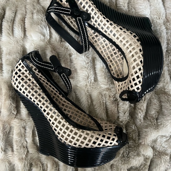 Emporio Armani Black and White Wedge Heels With Box | Designer Heels | Size 41 - Picture 5 of 5